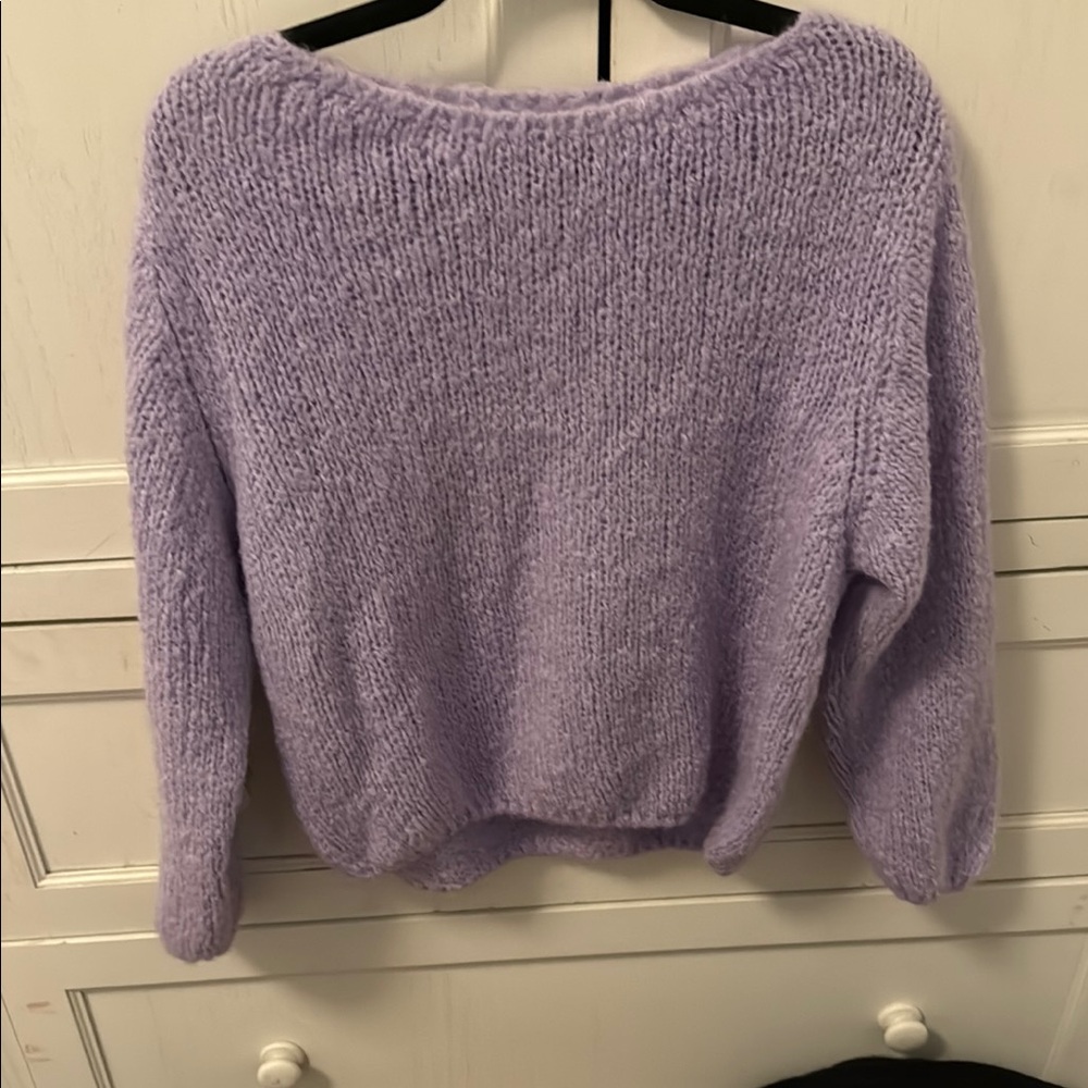 Purple Crew Neck Sweater with Fuzzy Texture
